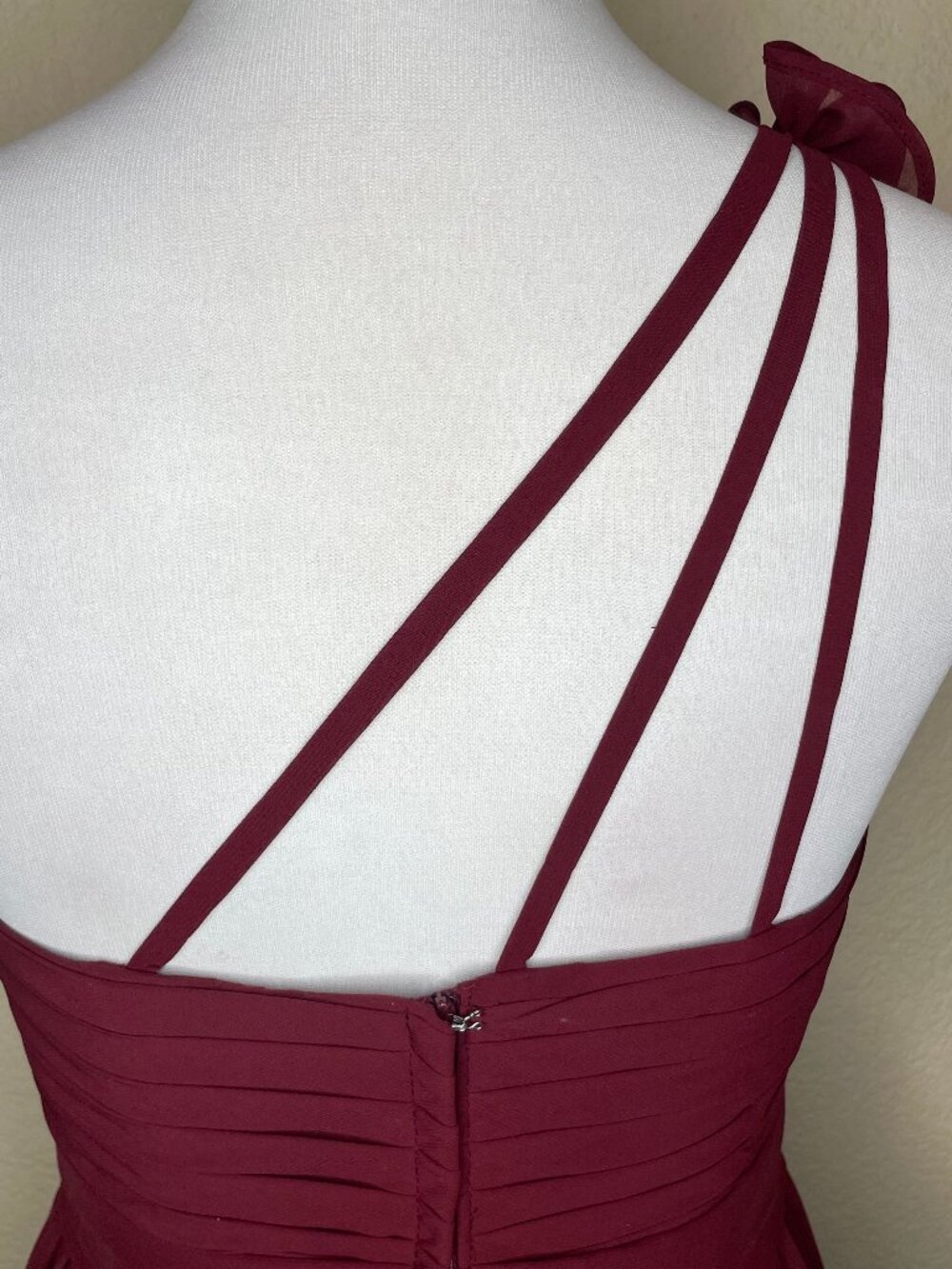 VINTAGE Romantigoth Burgundy Rosette Chiffon One Shoulder Asymmetric Dress 6 - Picture 6 of 15